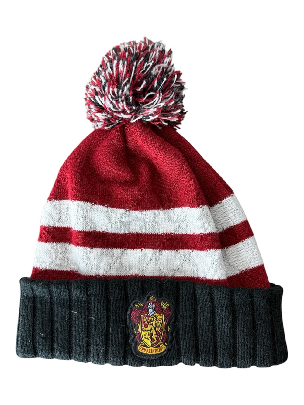 HARRY POTTER Knit Gryffindor Toque Beanie Pompom Black Red White Stripe Hogwarts